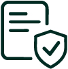 A simple icon of a document with three lines and a shield featuring a check mark, symbolizing document security or verification.