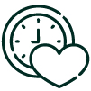 A simple line drawing of a clock and a heart overlapping, suggesting time and care or health.