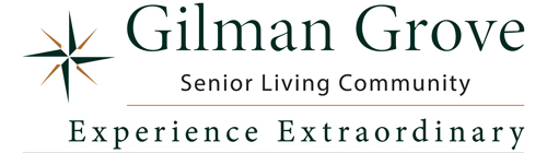 Gilman Grove Senior Living Community logo with a green compass star. Text reads: “Experience Extraordinary.”.